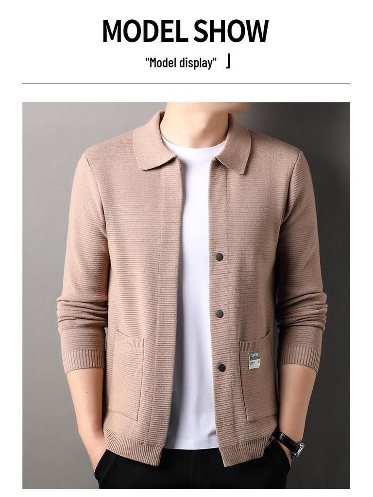Pierre Cardin Men's Long-Sleeve Knit Cardigan Jacket for Spring and Autumn