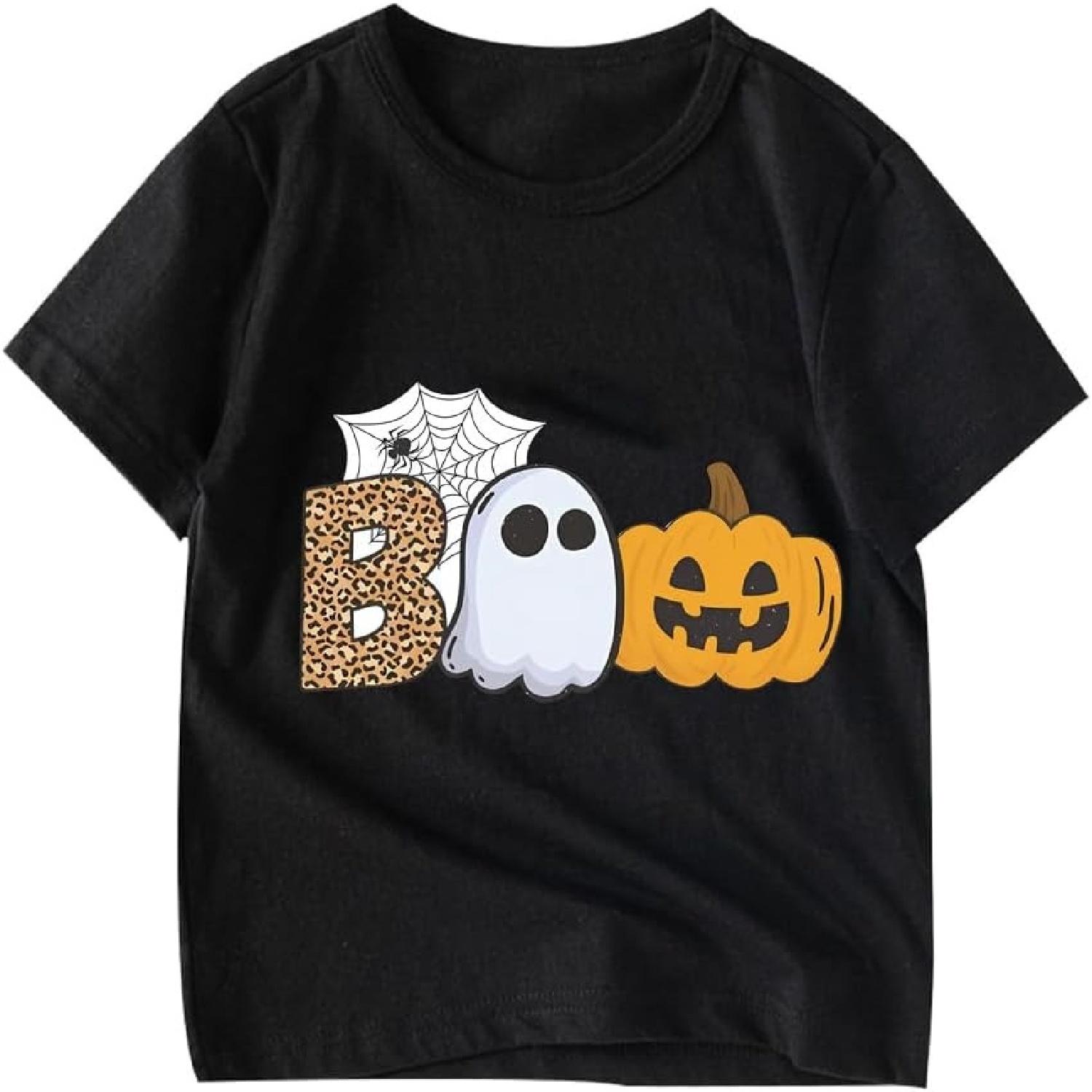 Kids Halloween Shirt Boys Girls Pumpkin Face Ghost Monster Truck Graphic Tees Toddler Halloween Short Sleeve Top S