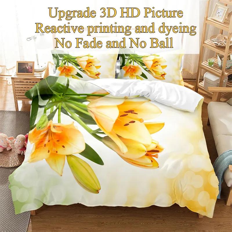 Lily Duvet Cover Set for Single Double Bed Pink Flower Quilt Cover King Size Bedding Set 2PCS 3PCS with Pillowcase Full Twin New