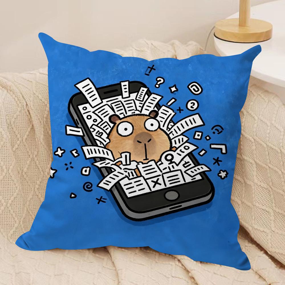 Cute Kapibala Cushion Cover Soft Plush Fabric DoubleSided Printed Cushion Covers for All Seasons Modern HomeDecor Gift
