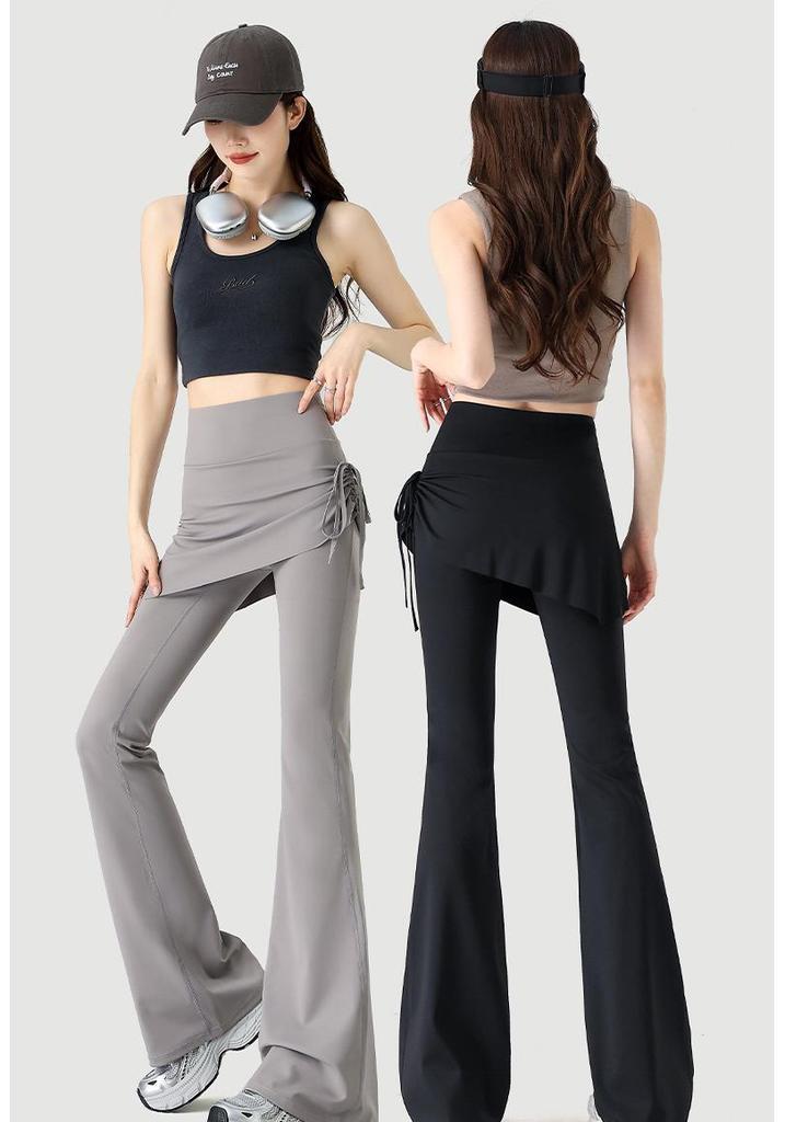 2026 Women's High-Waisted Faux Two-Piece Micro-Flare Yoga Pants - Anti-Exposure, Slimming, Casual Sportswear