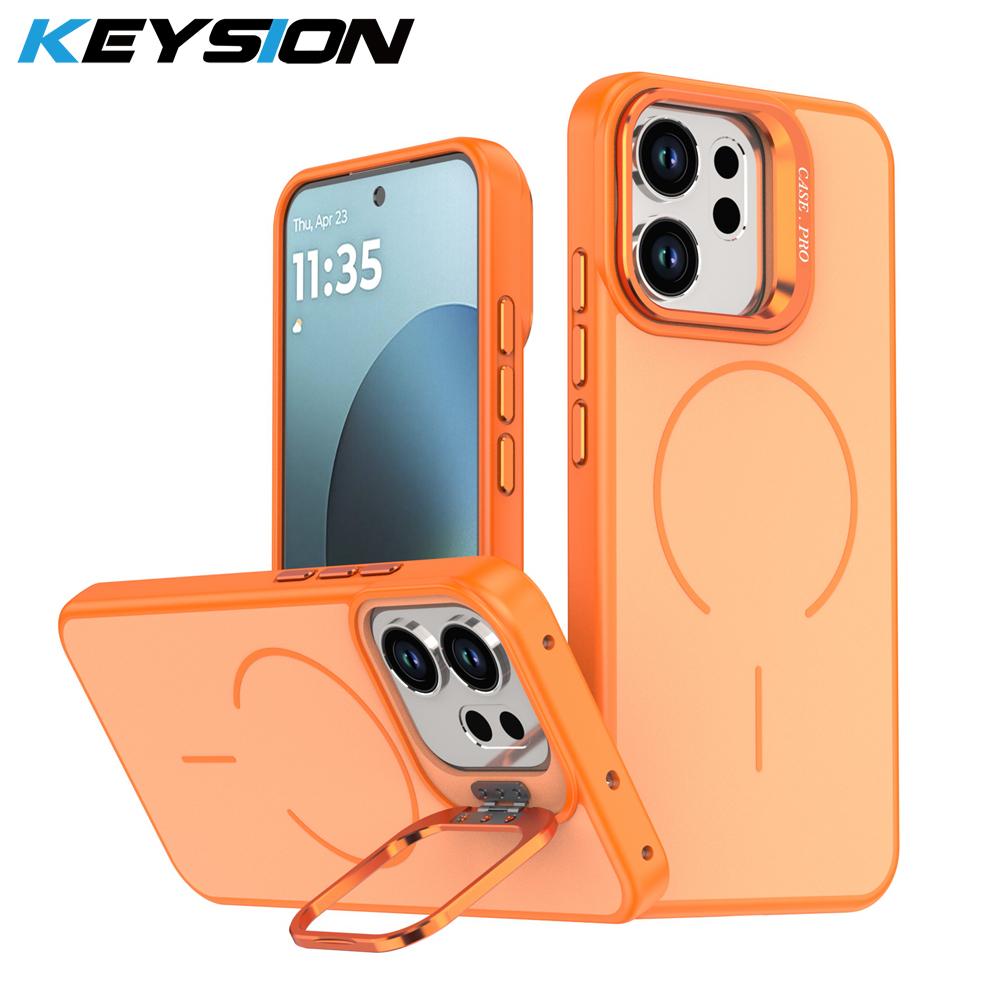 

KEYSION Matte Skin Feel Lens Stand Phone Case for Magsafe for OPPO Reno14 F 5G Magnetic Shockproof Back Cover for OPPO Reno 14F for OPPO Reno14 F 5G оранжевый