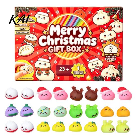 Christmas Party Supplies for Students 2026 Dumplings Advent Calendar with 24 Mini Bun Squeeze Collectible Toys Boys Girls Toys, Festive Countdown Box,
