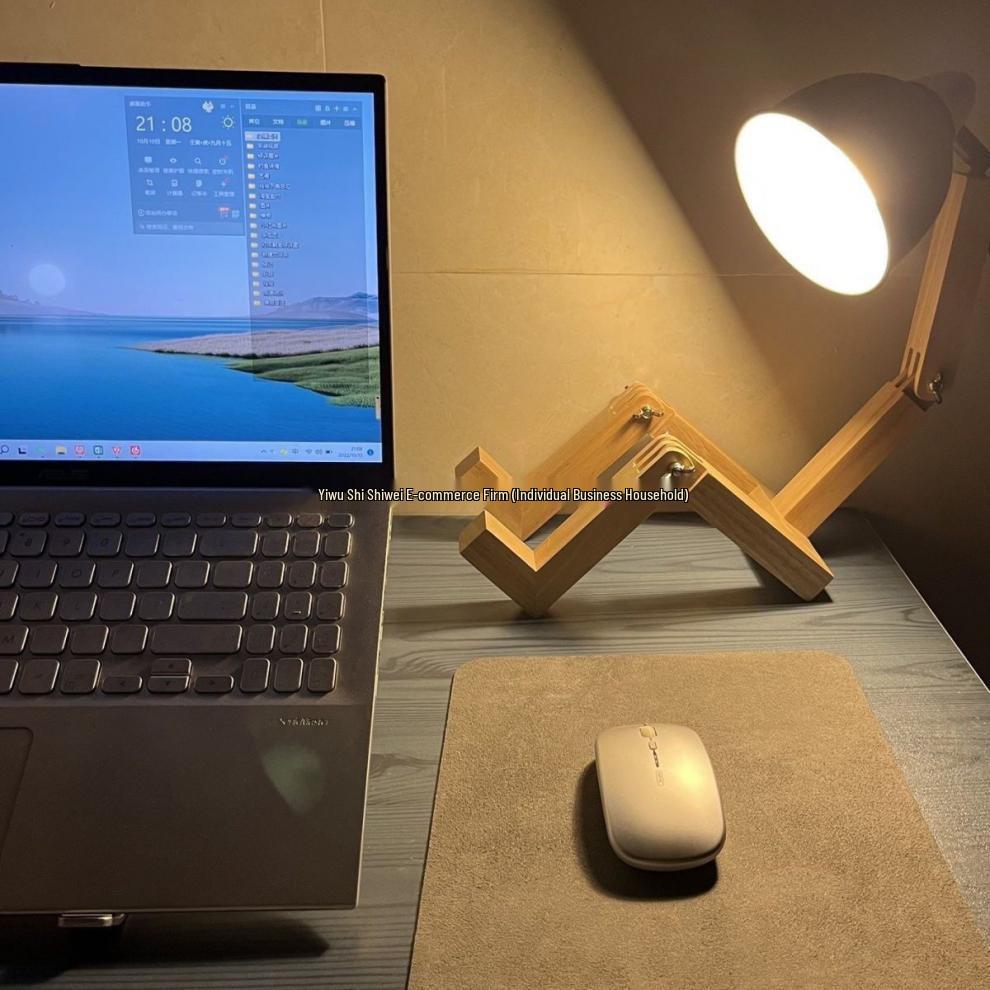 Verstellbare Holz-Augenschutz-Schreibtischlampe für Arbeitszimmer & Schlafzimmer
