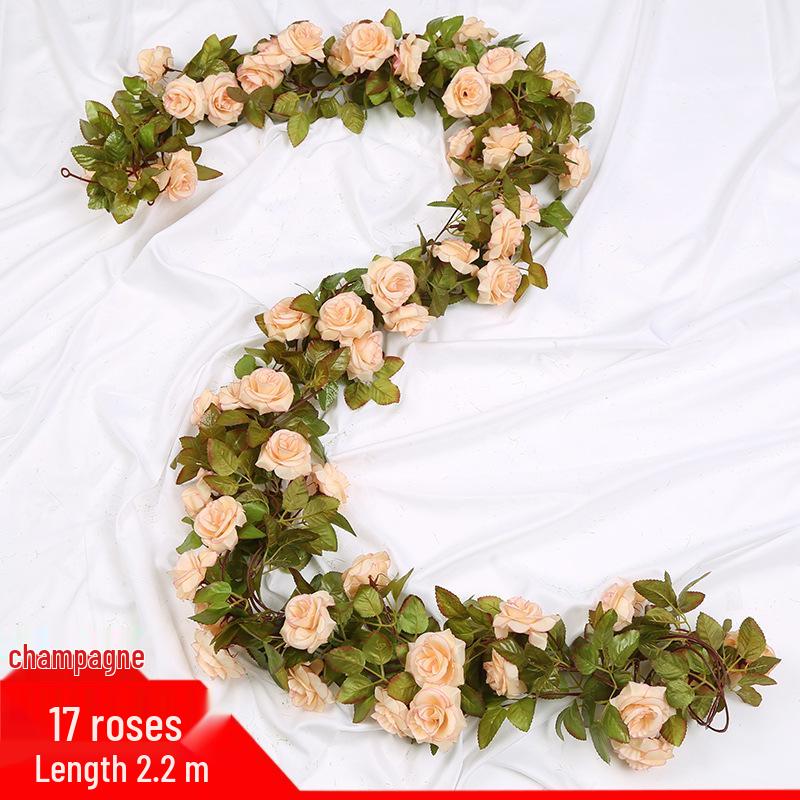 Artificial Rose Vine Ceiling Decor with Rattan for Living Room and AC Pipe Cover