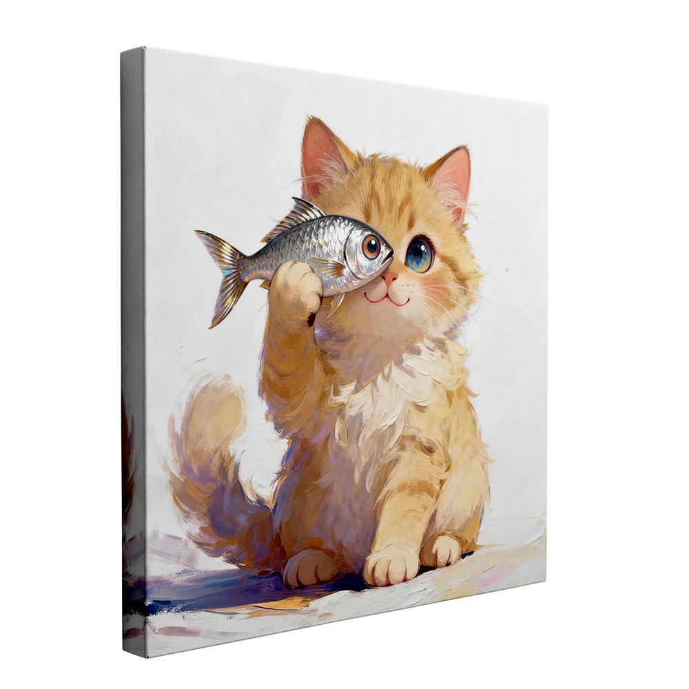 Modern Minimalist Kitten Cartoon Decorative Canvas for Living Room & Restaurant Wall Hanging