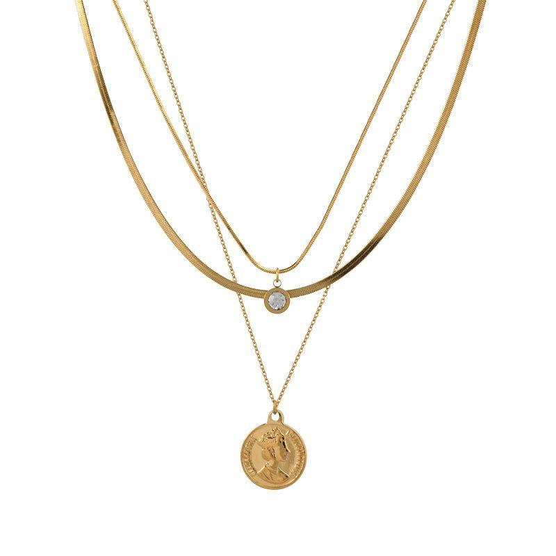 

[Buy 3 Free 1] Fashion Cold Wind Multi-layer Stacked Gold Pendant Necklace Minimalist Niche style Titanium Steel Clavicle Chain Gold