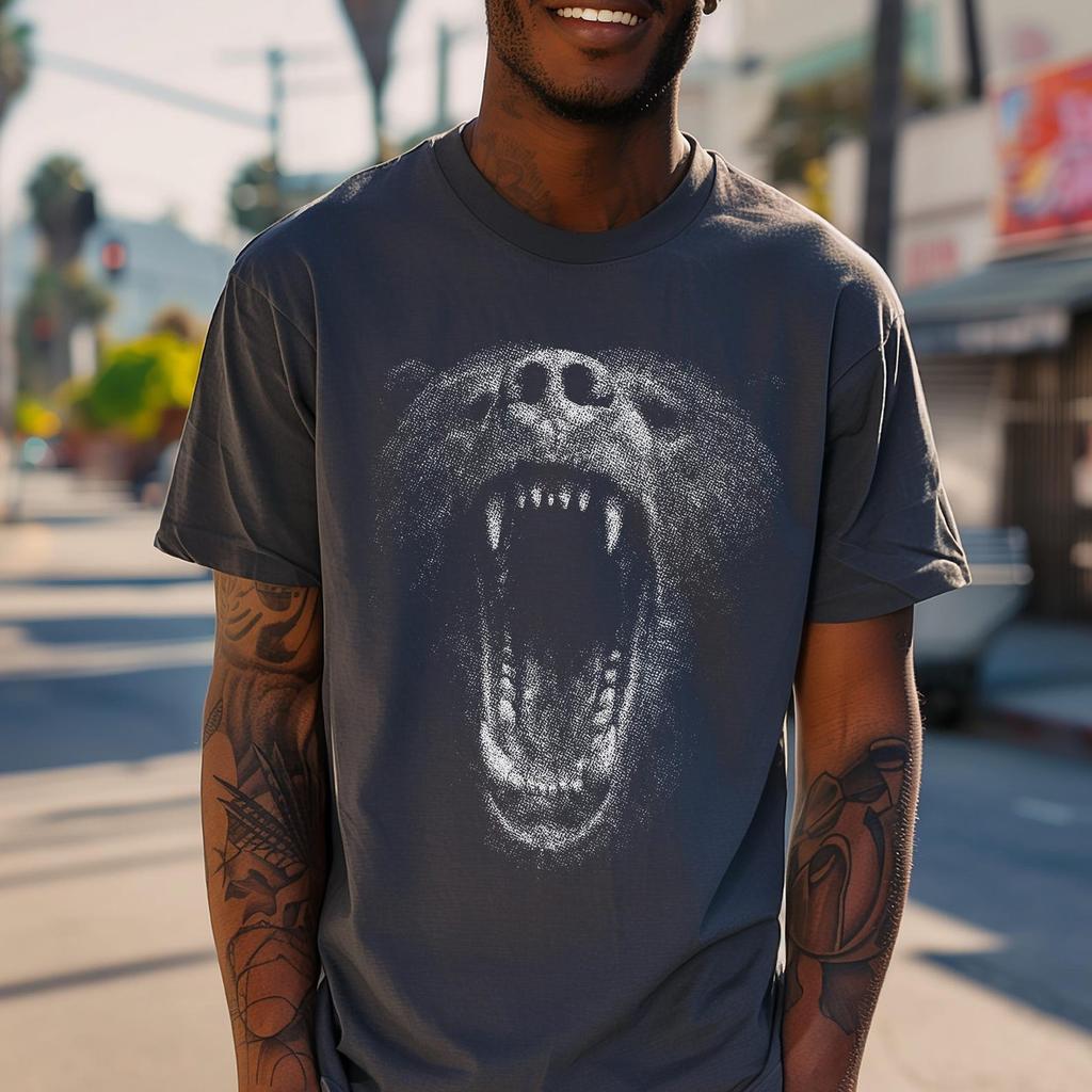Bear Shirt, Oversized Graphic Tee with Fierce Animal Face, Vintage Style, Nature Lover Gift
