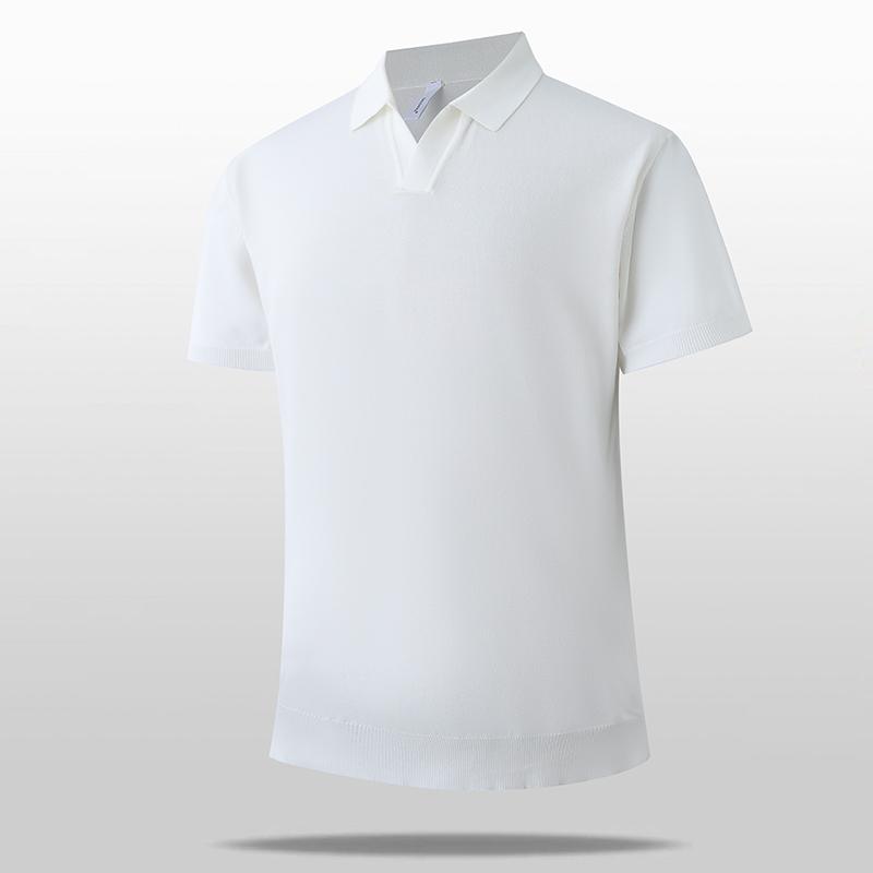Men's V-shaped Lapel Ice Silk Knitted Short-sleeved Polo Shirt Commuter Shoulder Polo Shirt T-shirt