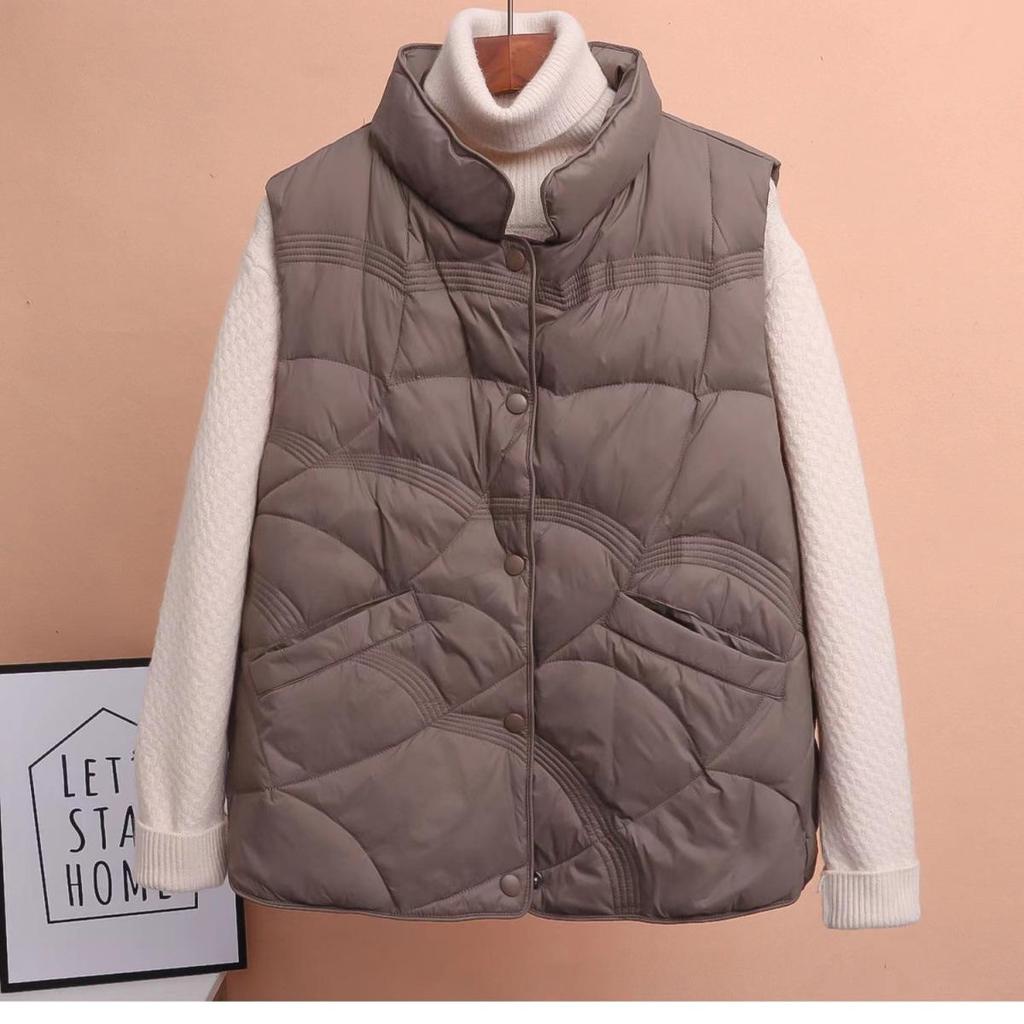 Korean Split Diamond Pattern Short Down Jacket with Stand-Up Collar