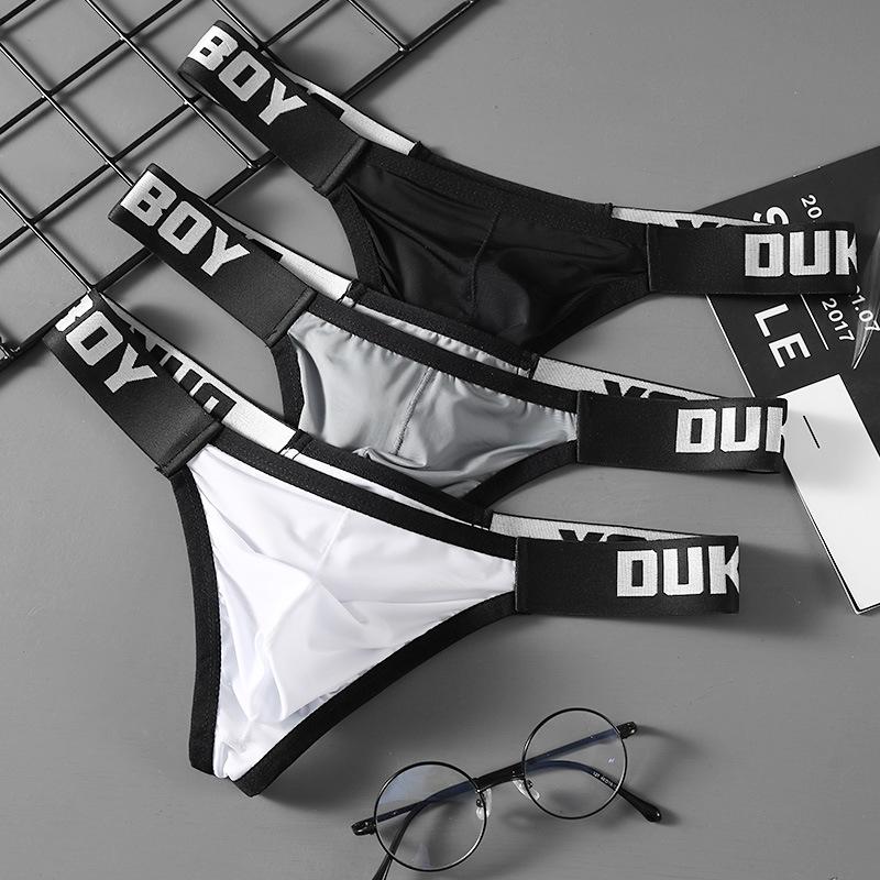 Ice Silk T-Back Thongs Men Sexy Bulge Pouch Underwear G-Strings Breathable Underpants Soft Panties Male Lingerie Bikini Trunks