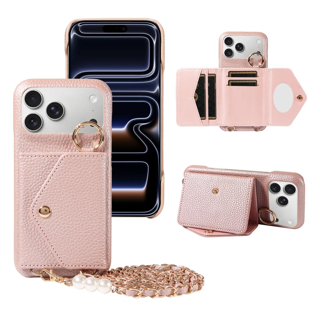 New Design PU Leather Phone Case for IPhone17 16 15 14 13 12 11 Pro Max Plus Mini Crossbody Shockproof Wallet Case with Mirror