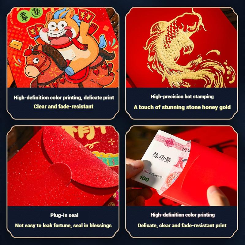 6PCS 3D  Chinese Spring Festivl Hongbao  Red Envelope Horse Year Lucky Money Bag  Money Pouch Chinese New Year Decoraion