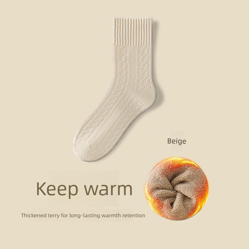 Female Autumn and Winter Plus Velvet and Thick Hair Ring Warm Not Frozen Feet Sleep Tube Socks