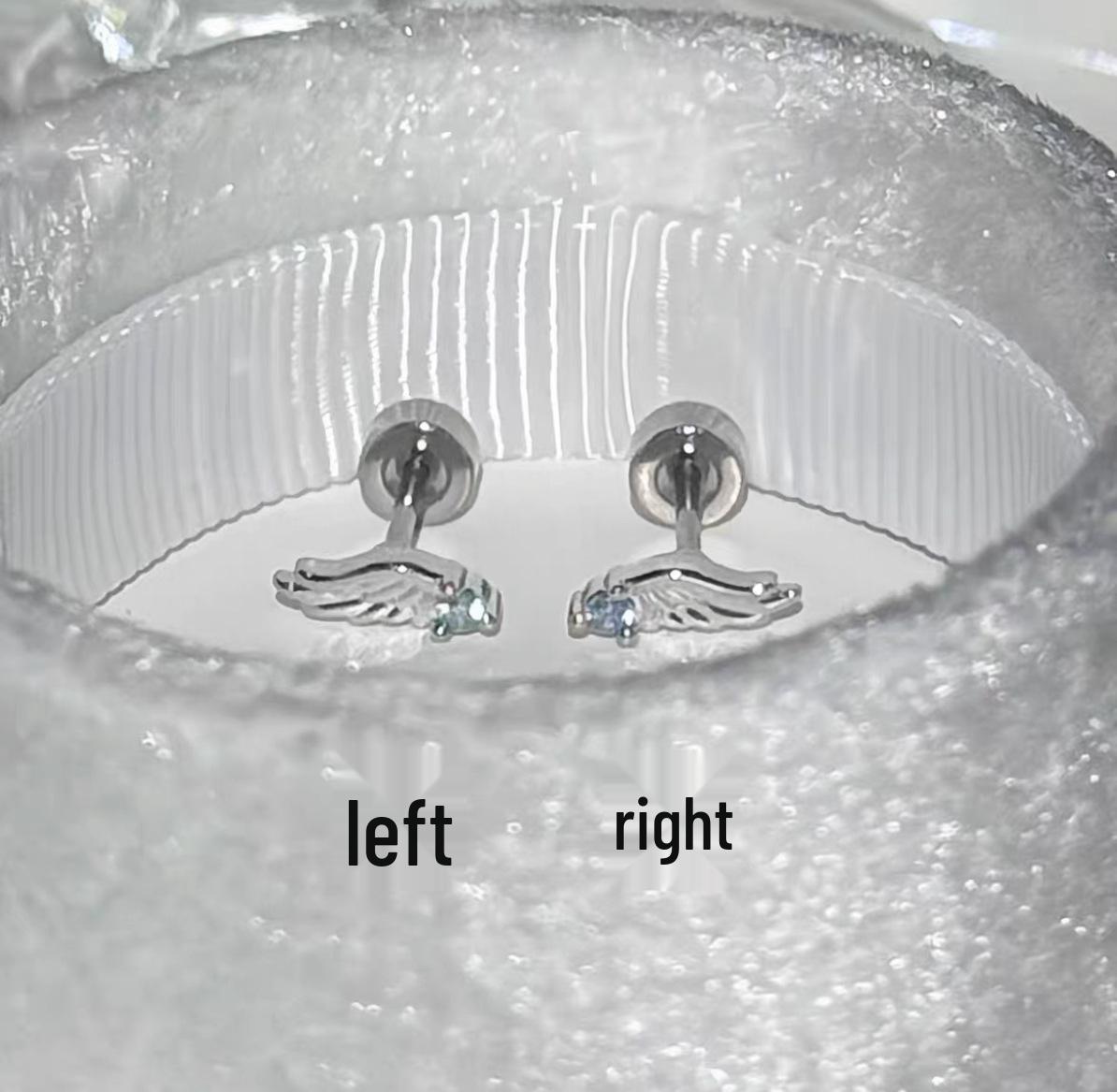 Angel Wings Blue Titanium Double Ear Studs - Personalized Unique Design