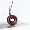 Mori Style Ethnic Wooden Necklace: Creative Wood Ring & Circle Long Sweater Chain for Women