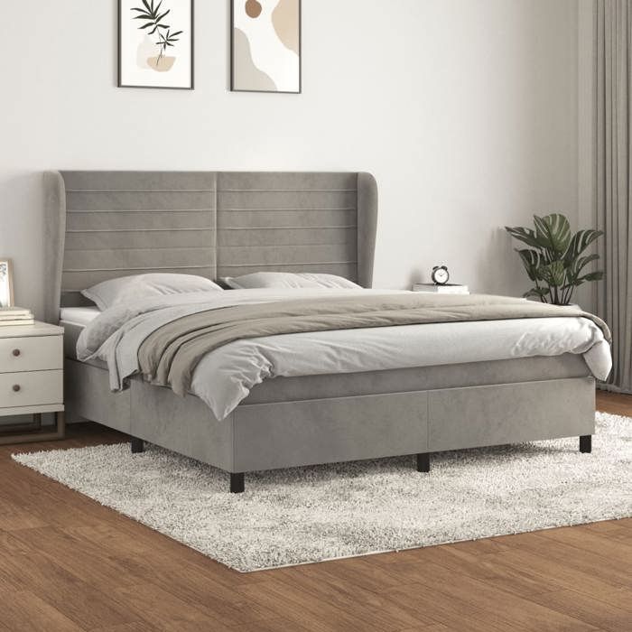 3129279 vidaXL Divan Bed and Mattress Light Grey 160x200cm Velvet