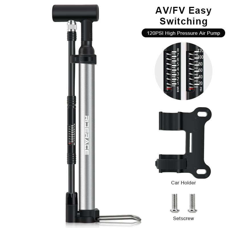 RIDERACE Велосипедный насос с манометром Высоконапорный ручной насос для накачки шин Schrader Presta Клапан AV FV Портативный насос для воздушной подвески велосипеда светло-серый