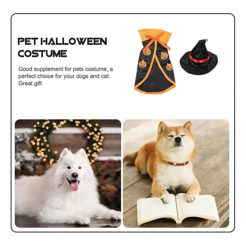 Pumpkin Cloak Hat Set for Pet Halloween Costume 2Sets for Dogs and Cats