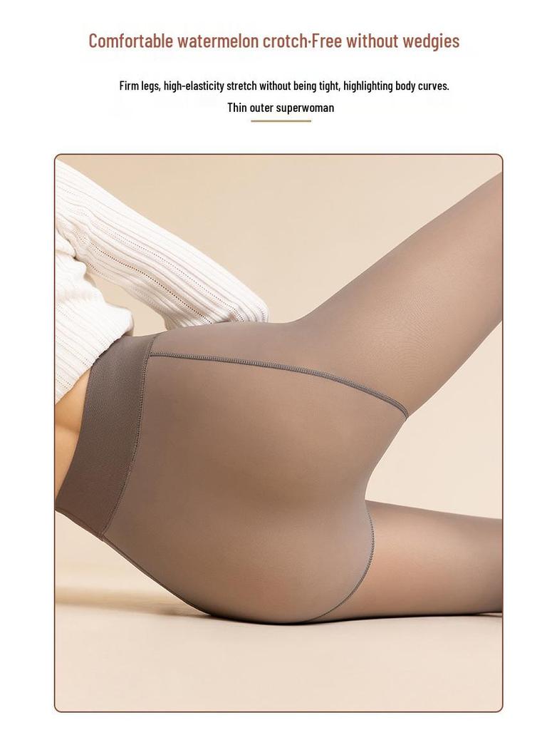Stewardess Grey Sheer Plus Size Leggings with Faux See-Through Fleece-Lined Pantyhose for Autumn/Winter
