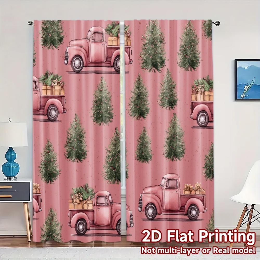 

Flat Printing Jit Curtains Without Rod Festive Truck Journey Popular Window Curtain Versatile Polyester Set Of 2 Made Washable W100*H70(CM)-Rod Pocket&1PCS