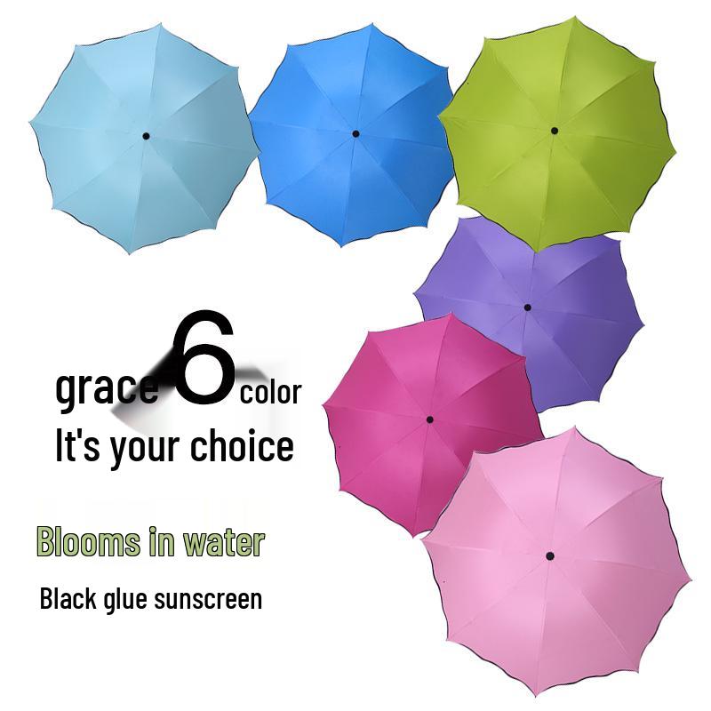 Water-Activated Blooming Three-Fold Umbrella with Sun Protection and Custom LOGO
