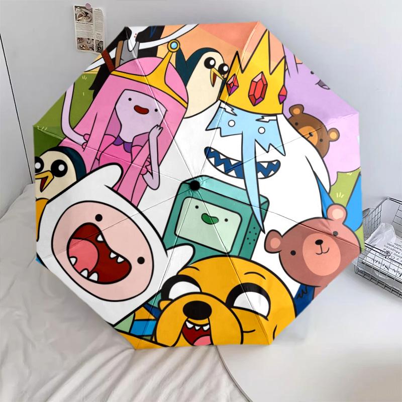 Adventure Time Pattern, Automatic Folding Umbrella, Portable and Foldable Design, 8 Ribs, a Christmas or Birthday Gift.