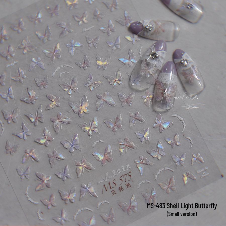 Tomoni Shell Light Nail Art Stickers: Peach Minnie & Colorful Butterfly Designs