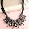 Fashion Sweet Rhinestone Water Drop Leather Rope Necklace Zircon Crystal Clavicle Chain Sweater Chain Women'S Jewelry