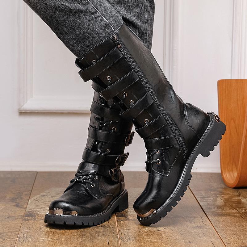 Men's Large High-Top Martin Boots - Trendy, Versatile Leather British Style with Side Zip