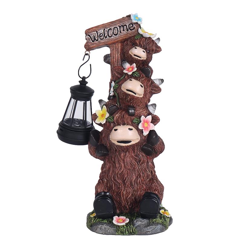 Solar Highland Cow Yard Light  Resin Hexagonal Lamp Decorative Ornament Garden Courtyard Lawn Decorative Atmosphere Light
