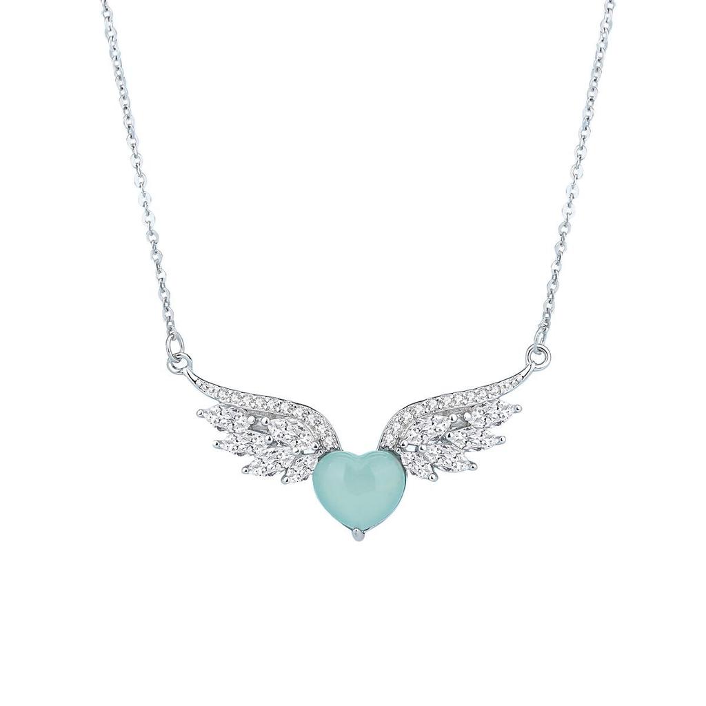 Tichiya Angel Wings Jade Necklace in S925 Sterling Silver - Luxurious Jade Wings Chain for Women
