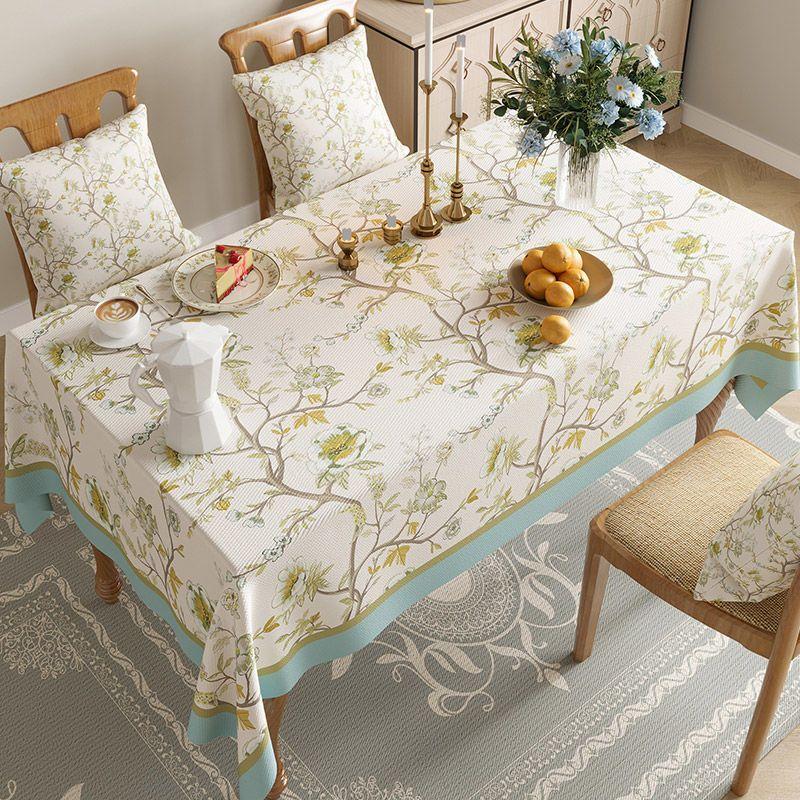Rectangular Waterproof Cotton Linen Table Cover Flower and Bird Printed Tablecloth Anti Slip Wear-resistant Home Desktop Cover