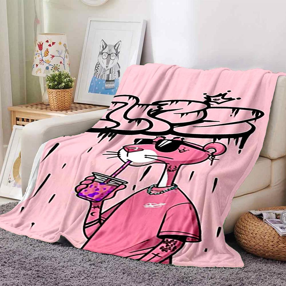 

1pc pink panther iced coffee Soft Warm Throw for Home, Office, Trave, All-Season Cozy Bedding Gift, Office Cozy Accessory 1197 80cmx120cm(31inx47in)
