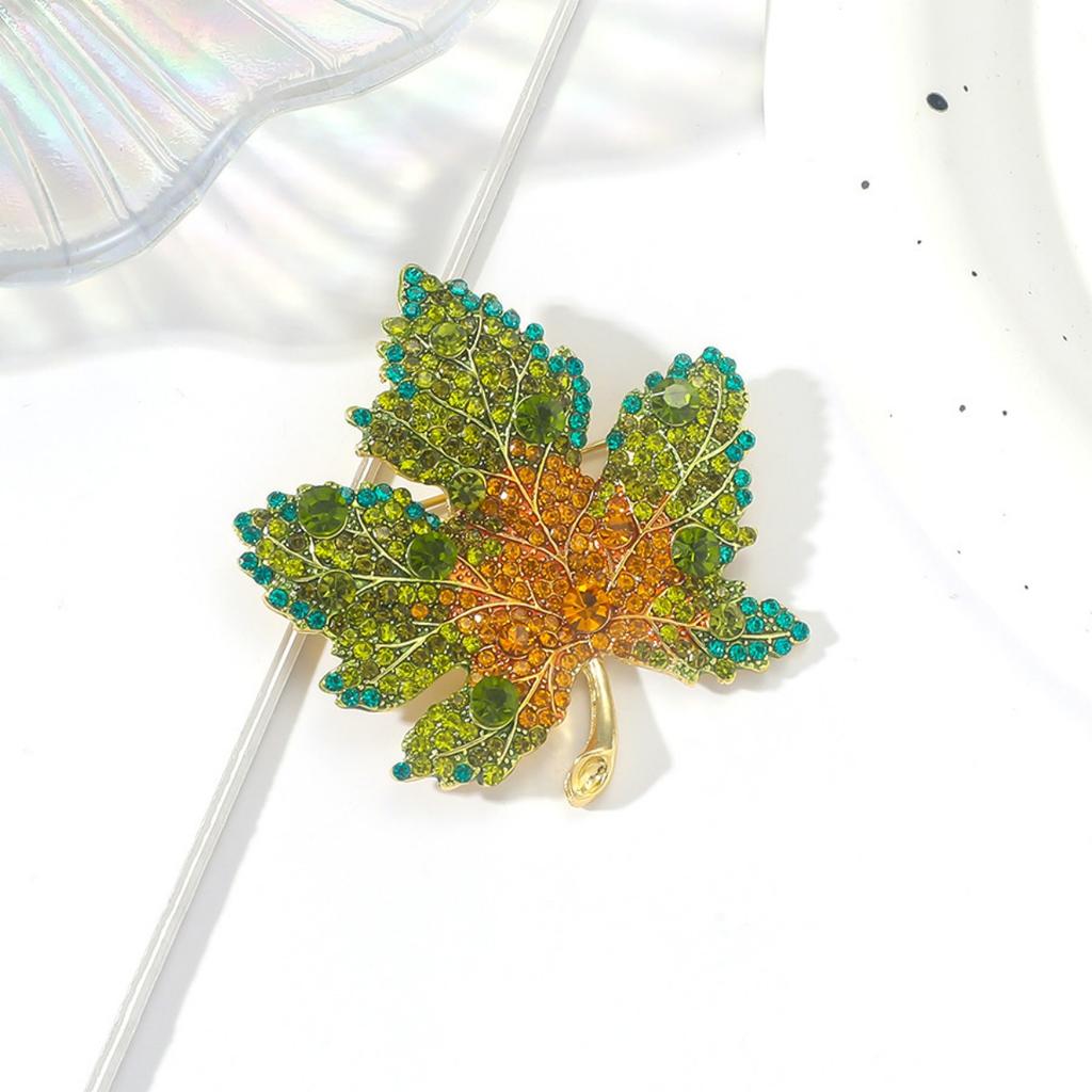 Light Luxury Elegant Colorful Full Rhinestone Maple Leaf Brooches Vintage Leaves Buckle Pins For Women Men Coat Bag Jewelry Gift