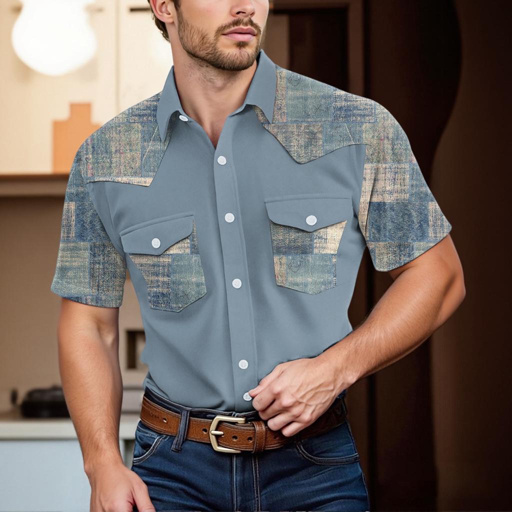 Men'S Fashionable Lapel And Shoulder Length Short Sleeved Casual Top