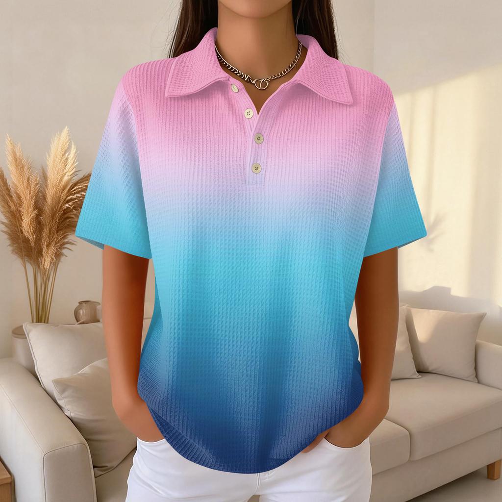 Women's Fashion Casual Lapel Short Sleeve Color Shirt Women's Up Tops