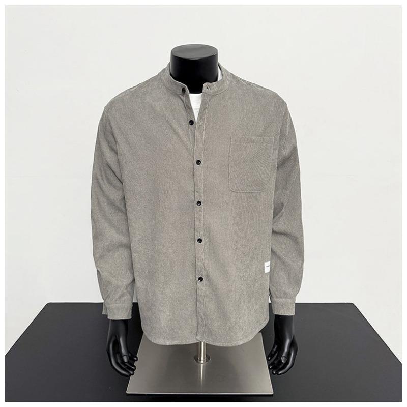 

Весна Осень Новая Мужская Рубашка С Воротником-Стойкой Однотонная Сезон Свободный Топ С Коротким Рукавом L серый