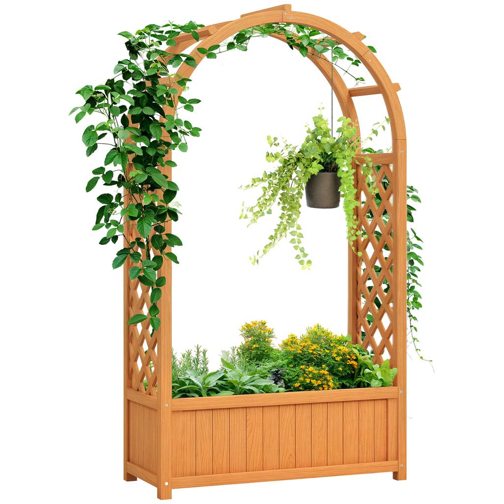 Wooden Raised Garden Bed with Trellis, Liner, Drainage Holes, for Vine Climbing Plants, Flowers, 83 X 36 X 145 Cm