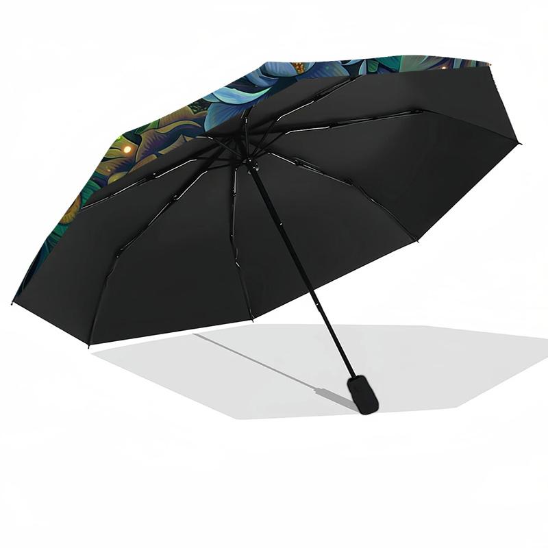 Peacock and Golden Bird Among Flowers Printed umbrella windproof folding umbrella portable sun and rain umbrella suitable for gifting