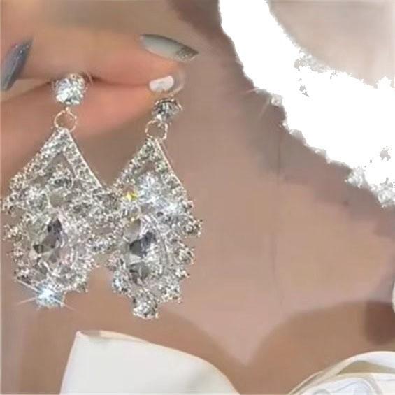 Silver Full Diamond Heavy Industry Necklace Earrings Light Luxury Temperament Wedding Dress Bride Two-piece Set Celebrity Temperament Evening Dress