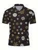 Men's Short-Sleeve Polo Shirt with Lapel Collar & Button Placket - Full-Body Christmas Print Button-Front Suitable for Dates, Beach Vacations, Machine