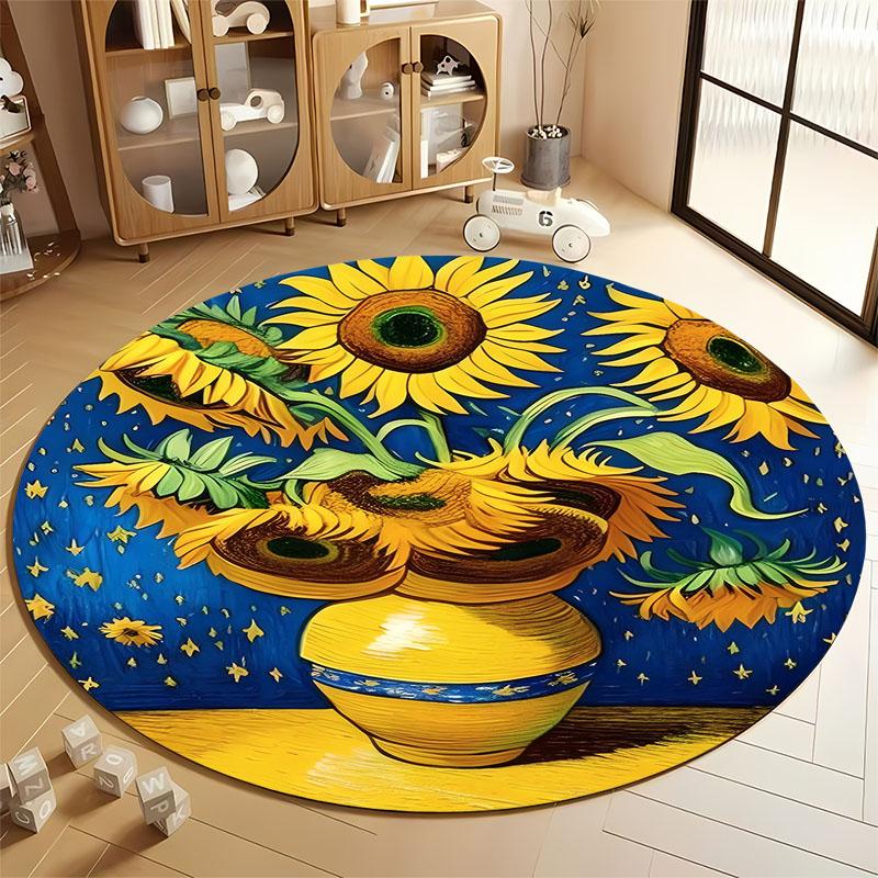 

Sunflowers in Vase: Vibrant Artistic Round Carpet for Living Rooms round carpet for home sofa bedroom, gift Diameter 60cm