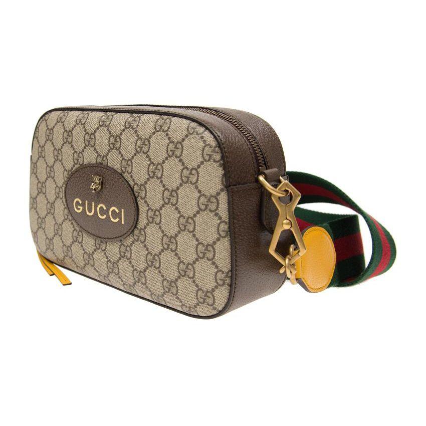 Gucci Neo Vintage Series Gold Foil Logo Metal Tiger Head Monogram Canvas And Leather Camera Bag Unisex Shoulder Bag Ebony Brown 476466-K9GVT-8856