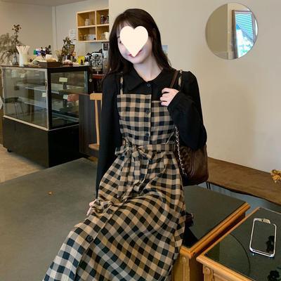 2025 Autumn/Winter Retro Plaid Two-Piece Style – Fashionable, Age-Reducing MM Plus Size Long-Sleeve Dress