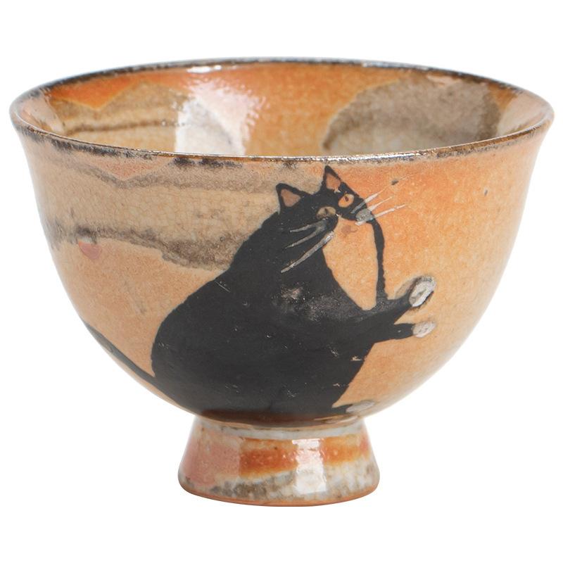 Japanische Teetasse Retro Vintage Keramik Chinesische Kung Fu Teetasse Gastgeber Einzelne Tasse Handgefertigt Niedliche Katze Cartoon Tassen Trinkgeschirr Teegeschirr