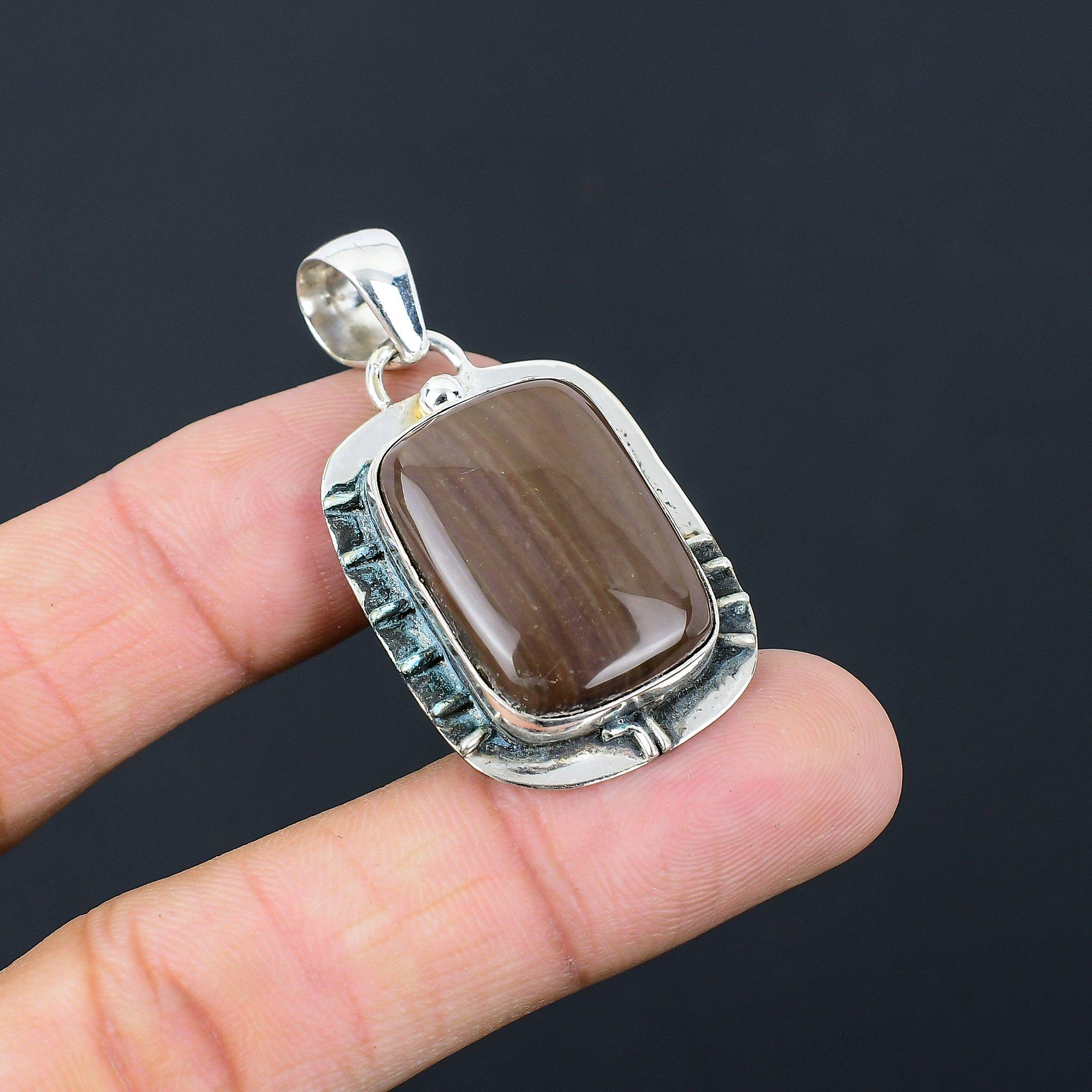 925 Silver Radiant Flint Stone Stone Handmade Wedding Mother Ethnic New Pendant