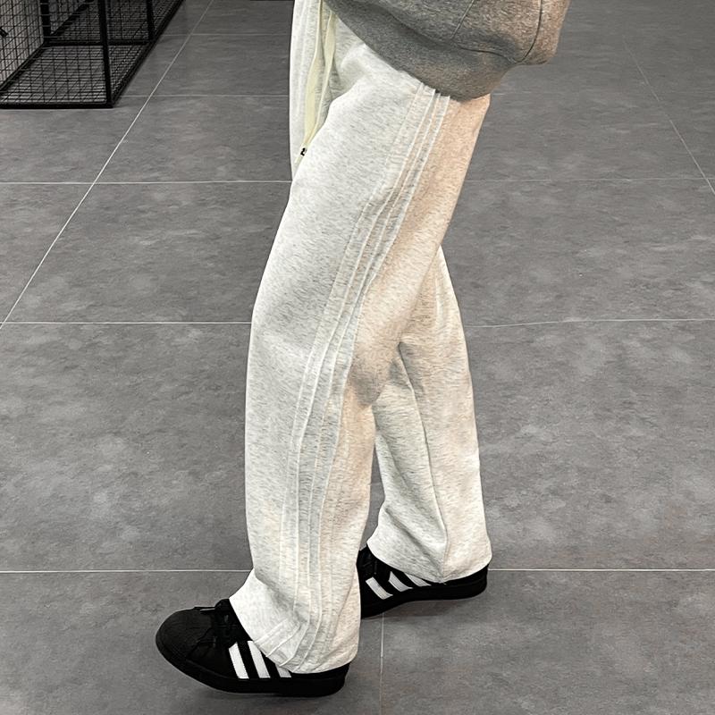Men's Velvet Thickened Wide-Leg Sweatpants - American Style, Autumn/Winter Casual