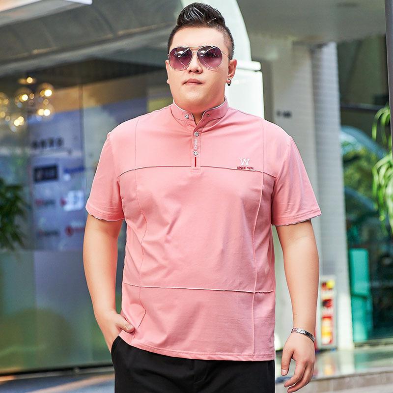 

Летняя мужская футболка с короткими рукавами и воротником-стойкой Plus Fat Plus Size Очень большая нижняя футболка Топ для толстого человека весом 200 фунтов 7XL розовый