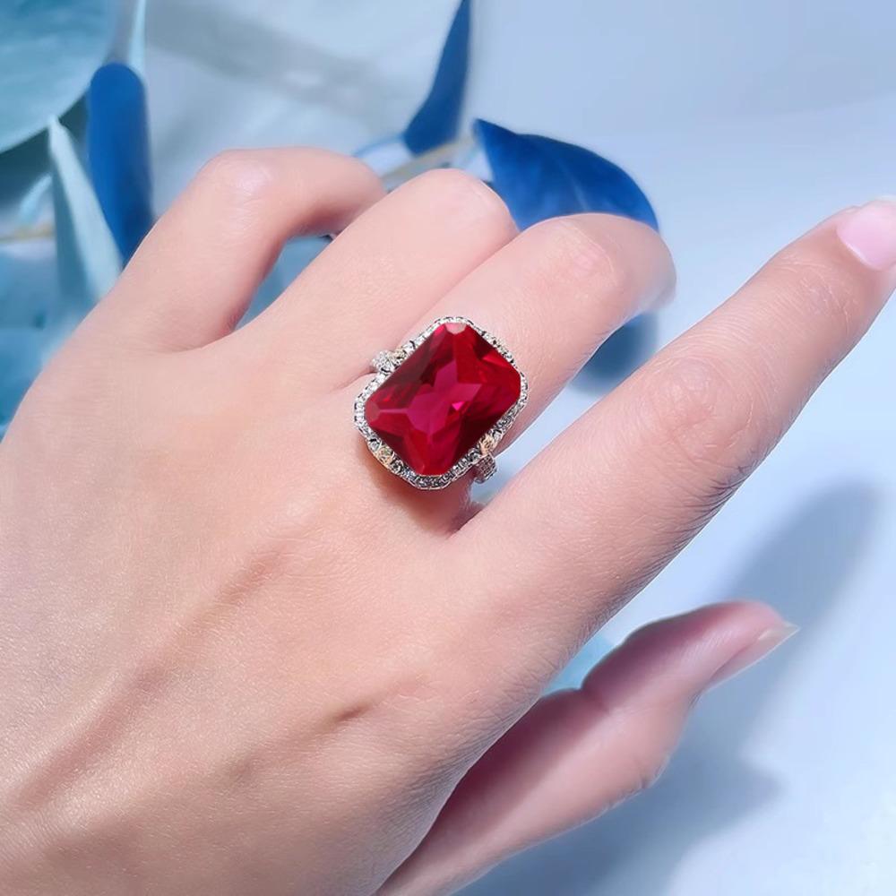 Wosikate Luxury Exaggerated 14 Carat 5A Red Corundum High Carbon Diamond Wedding Ring For Women Wedding Jewelry Double Gold Ring